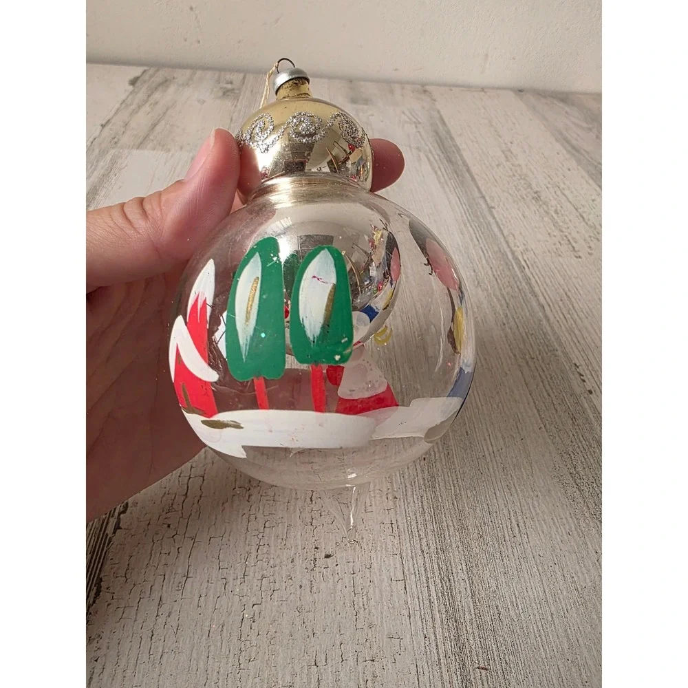Vintage Italian reflector Nativity house glass dome ornament teardrop tree Xmas